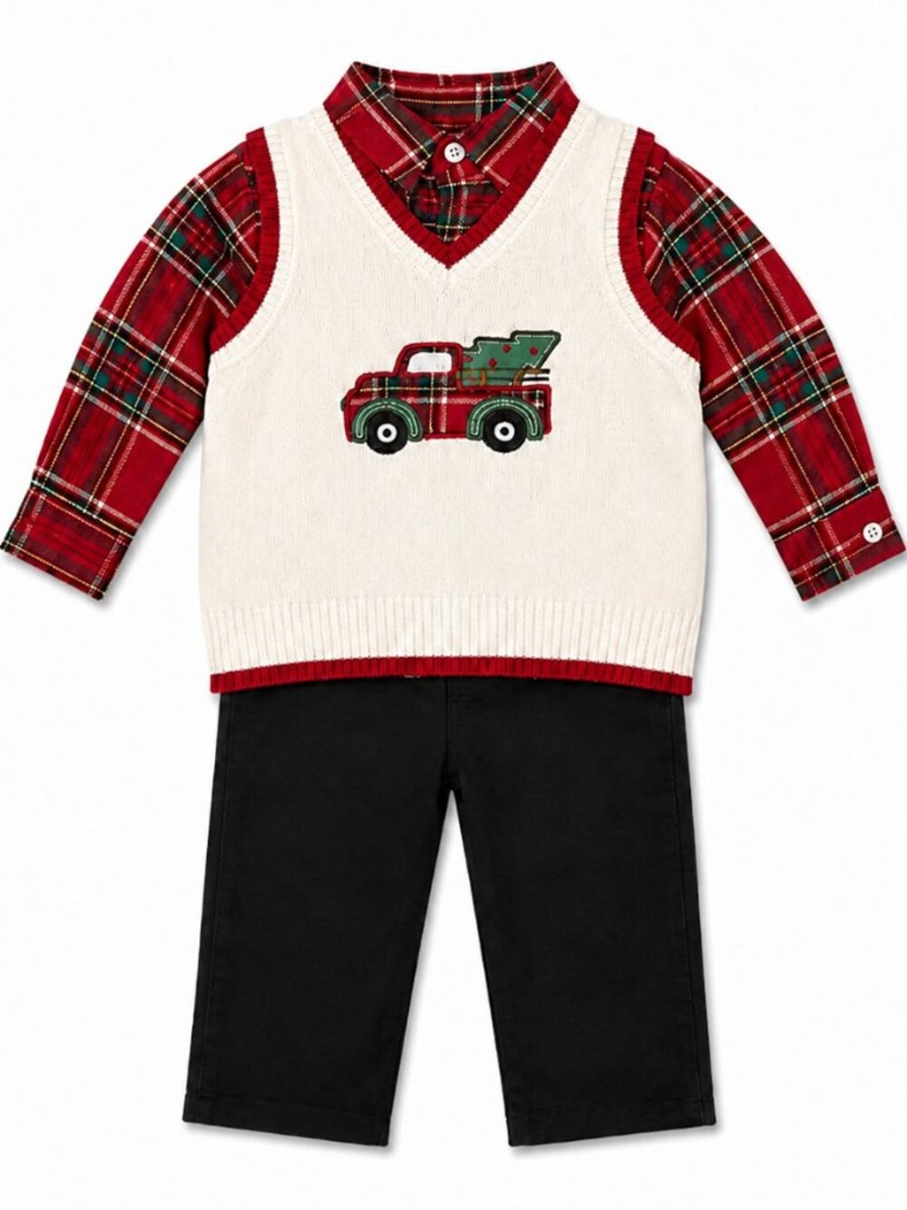 NWT Baby Essentials 3-Piece Baby Boy Christmas Outfit Plaid Truck
